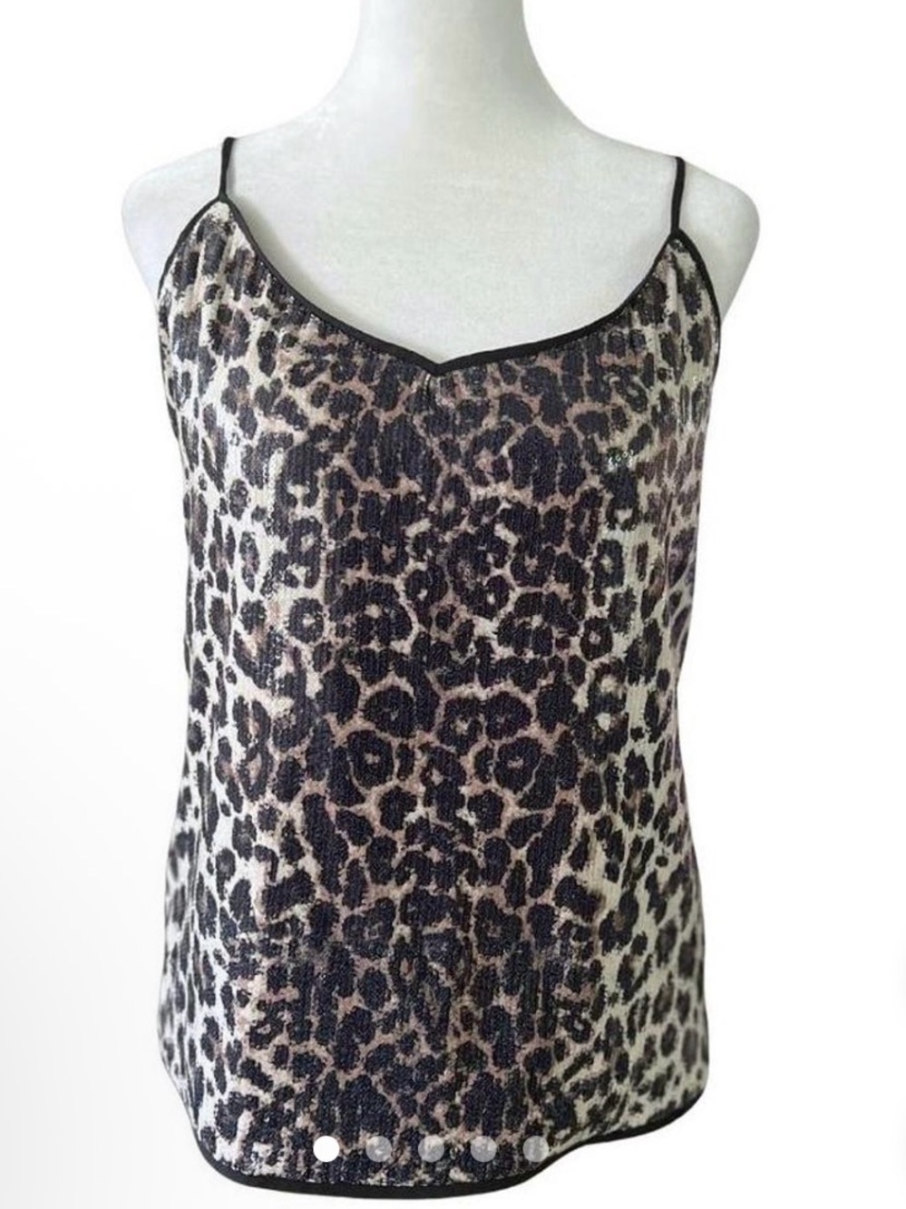 Vince Camuto Black and Beige Leopard Sequin Cami
